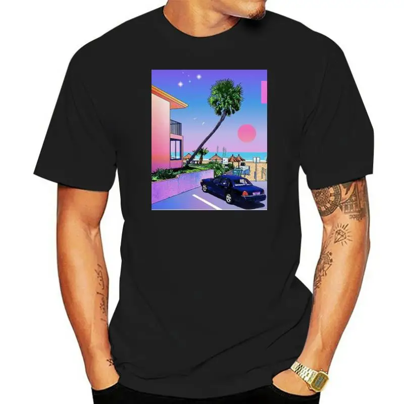 

Retro Beach Drive Vaporwave Purple Sunset Printed Cotton Men T-Shirt