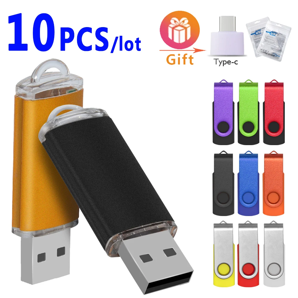 10PCS/lot USB Stick Mini Pen Drive USB Flash Drives 128 Gb Pendrive 64gb 32gb 16gb Metal Disk Cle USB Free Custom Logo