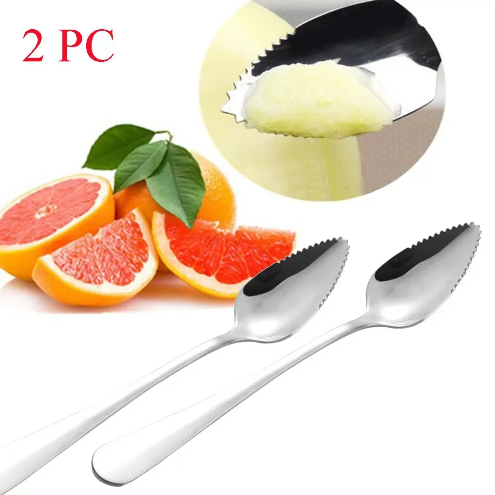 

2022New 2PC Home Thick Stainless Steel Grapefruit Spoon Ice Cream Dessert Spoon Serrated Edge Fruit Coffee Stirring Spoons Tea