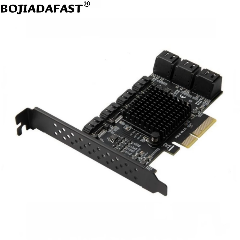 Фото Горячая новинка 2026: Адаптер-райзер для расширения PCIe x4 (PCI-E 3.0 4X) с 10 портами SATA 3.0 (ASM1166 + JMB575) для жестких дисков №3
