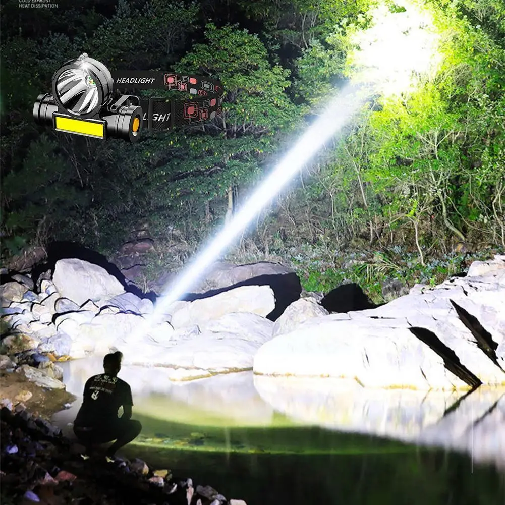 

Super Bright Xpe + Cob Headlight Ip65 Waterproof Headlight Battery With Led Usb 18650 Built-in Modes 2 Rechargeable X3b6