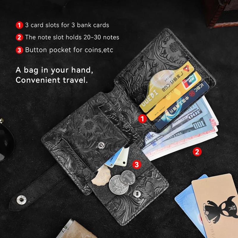 2022 Genuine Leather Short Wallet For Men Handmade Cow Leather Card Holder Coin Purse Money Bag Portable Women's Card Wallet