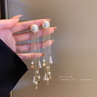 925 silver needle pearl tassel earrings long temperament pendant super fairy fashion personality exaggerated earrings for women