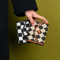 layrussi women pu short retro wallet hasp money clip coin purse female card holder geometric pattern wallets carteira masculina