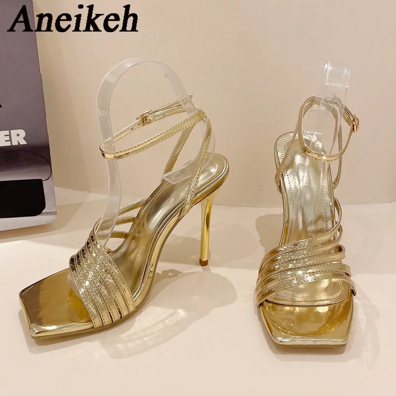 

Женские туфли Aneikeh из искусственной кожи на тонком высоком каблуке с узким ремешком, лето 2024, элегантные пикантные сандалии с квадратным ремешком и пряжкой, свадебное платье