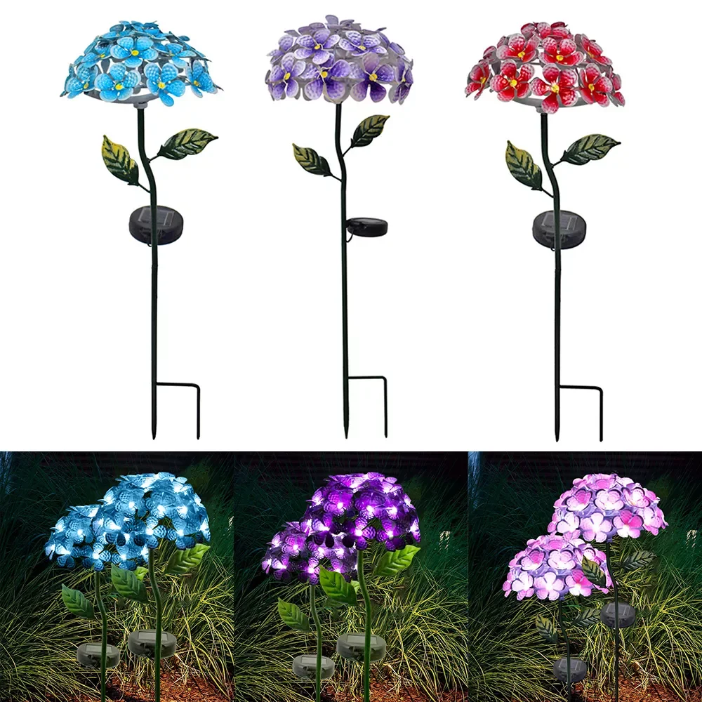 Solar Light Artificial Hydrangea Simulation Flower Outdoor Waterproof Garden Lawn Stakes Lamps Yard Art for Home Decoration