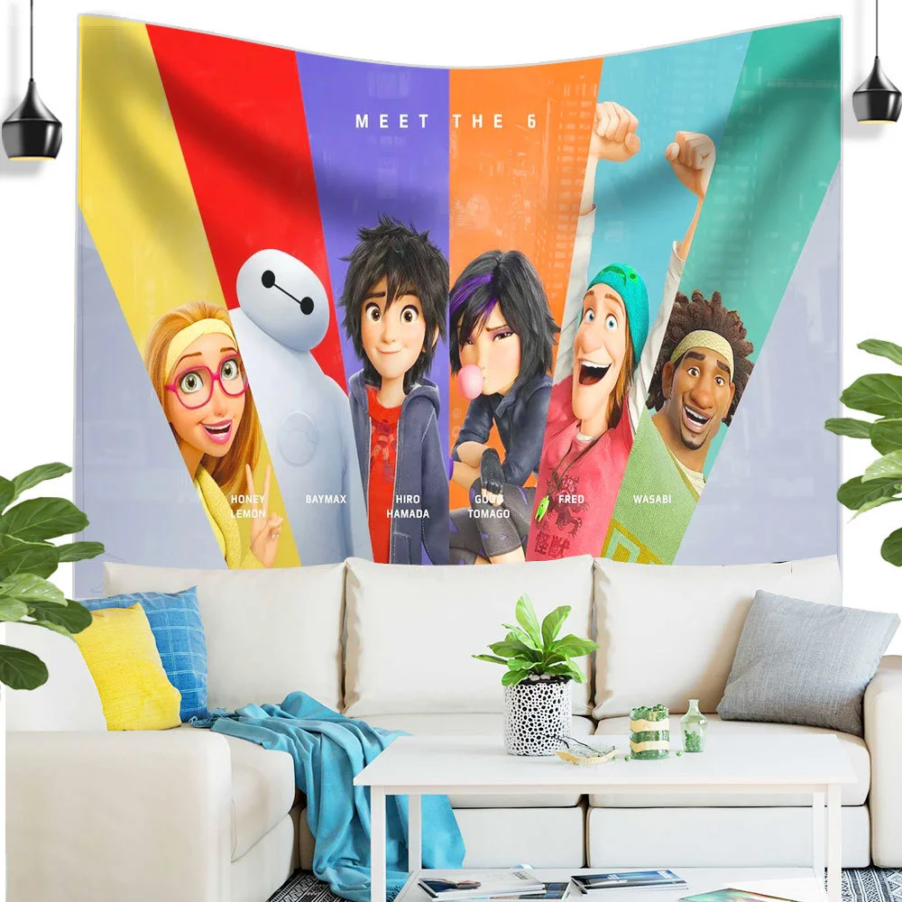 

DISNEY Cute Cartoon Character Baymax Pattern Wall Decor Cartoon Tapestry Room Decor Christmas Home Decor Gift Tapiz Pared