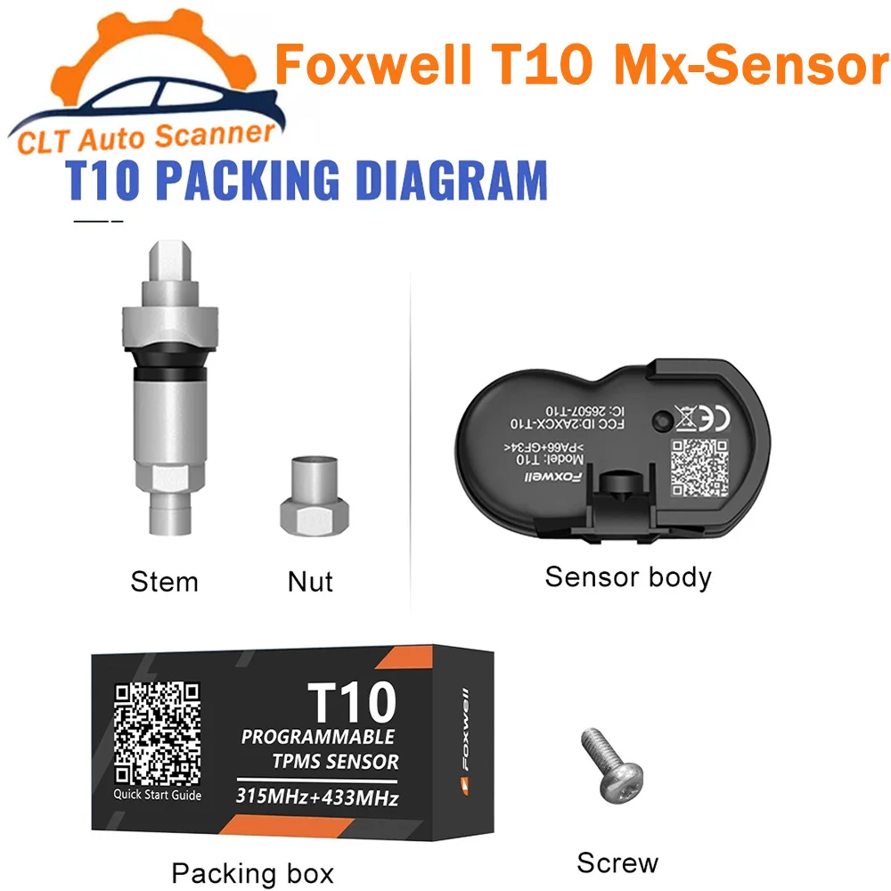 Датчик давления в шинах Foxwell T10 MX, TPMS 2 в 1, 433 МГц, 315 МГц