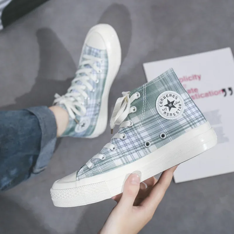 

Women's High-top Canvas Shoes Female Students All-match Sneakers Breathable Lattice Vulcanized Shoes Sport Tennis Sport Running