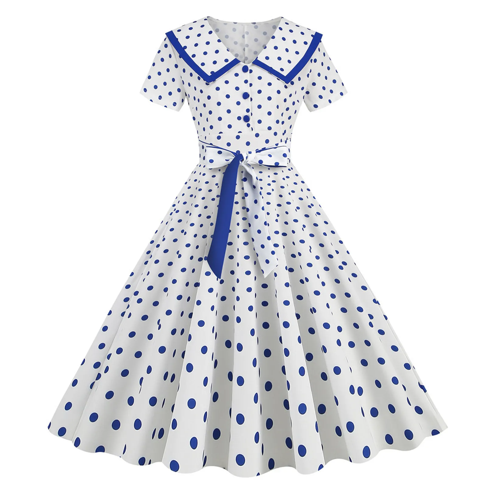 

Polka Dot Print Summer Vintage Dresses Women Short Sleeve 1950s Housewife Evening Party Swing Rockabilly Dress Robe Femme