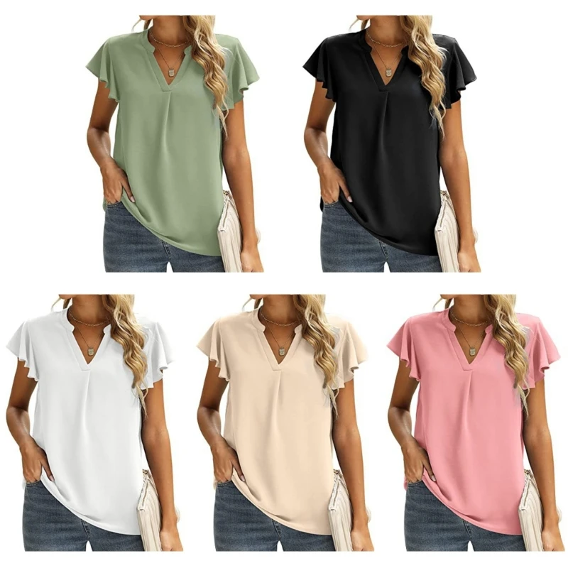 

Женская шифоновая блузка с коротким рукавом и V-образным вырезом