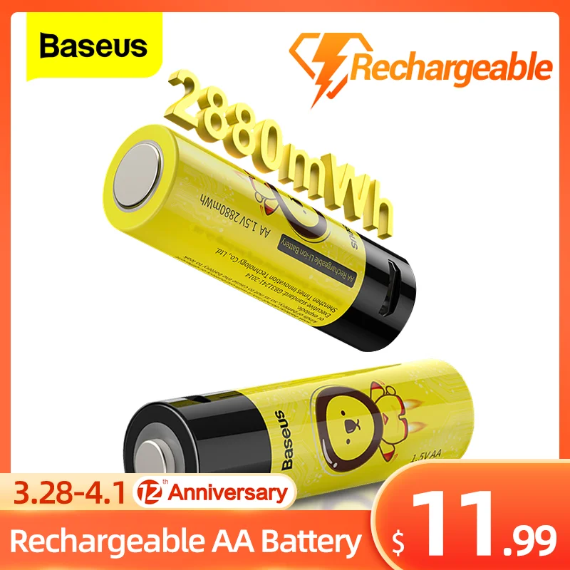 

Baseus 4/2Pcs 14500 AA Battery 2880mWh Lithium ion 1.5V Rechargeable Battery High Capacity Li-ion For Flashlight Batteries Mouse