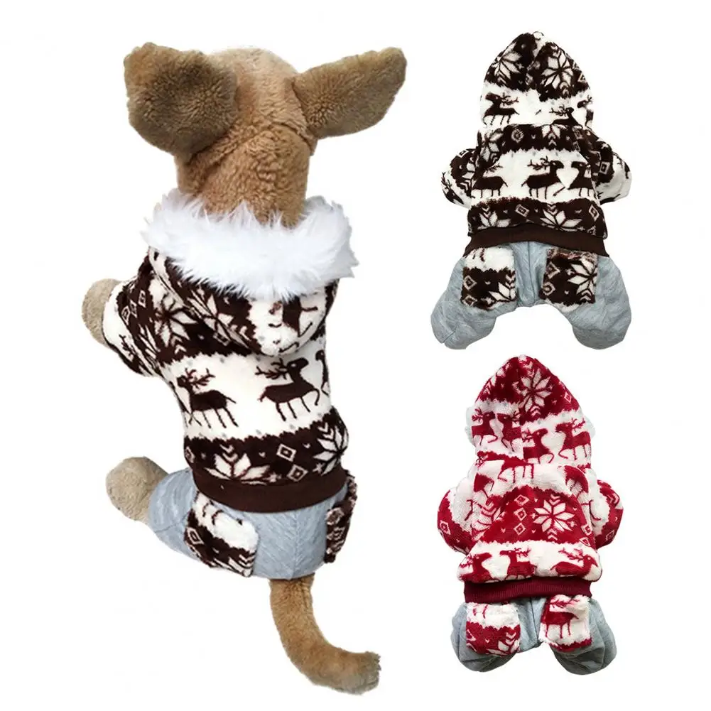 

Рождественское пальто для домашних животных, утолщенная Удобная зимняя куртка с четырьмя ногами и узором в виде оленя и снежинки, одежда для собак, товары для домашних животных