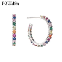 poulisa romantic rainbow color round cubic zircon earrings for women anniversary gift c shape korean fashion hoop earrings