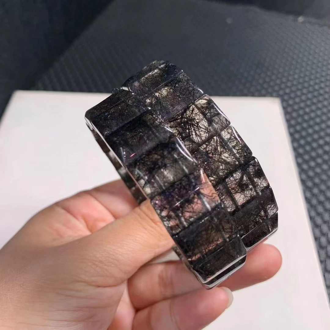 Натуральный черный рутилированный кварц прозрачные прямоугольные бусины