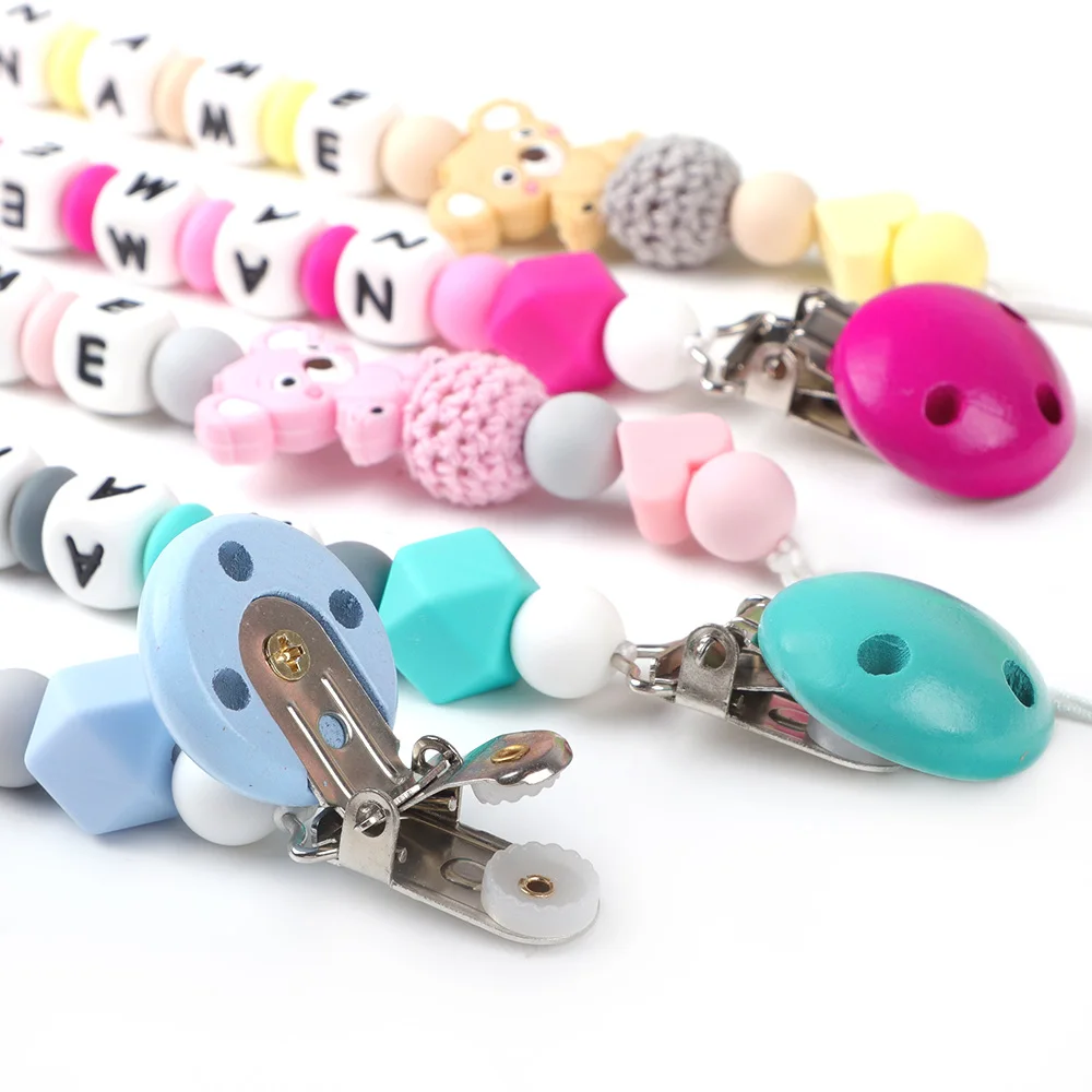 New Silicone pacifier holder Personalized DIY Name With Stainless Steel Pacifier Clips Baby Anti-Dropping Baby Teething
