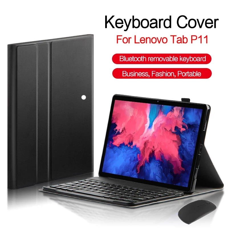 Чехол с Bluetooth клавиатурой для Lenovo Tab P11, кожаный чехол-подставка для планшета Lenovo Xiaoxin Pad 11, клавиатура с подсветкой и мышью