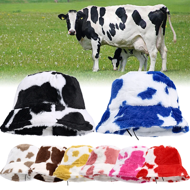 Winter Cow Faux Fur Fluffy Bucket Hats Women Plush Fisherman Cap Outdoor Keep Warm Thicken Hat Panama Caps Soft Velvet Sun Hats