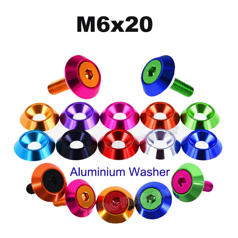 

3/5/10Pcs M6*20 Aluminum Profile Metal Dish Anodized Washers Motorbike Frame DIY Flat Countersunk Head Bolt Screw Cover Gaskets