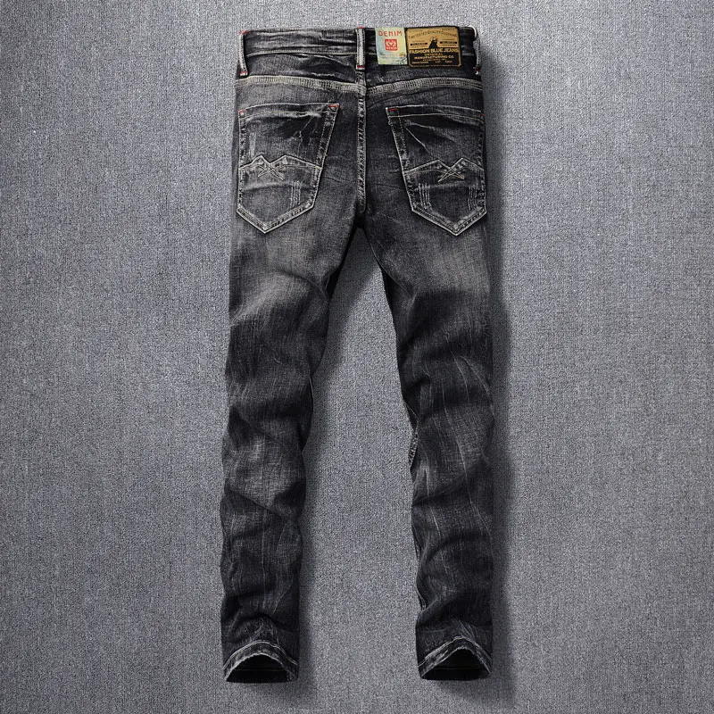 Fashion Designer Men Jeans Retro Black Gray Elastic Stretch Slim Fit Ripped Jeans Men Casual Trousers Vintage Denim Pants Hombre