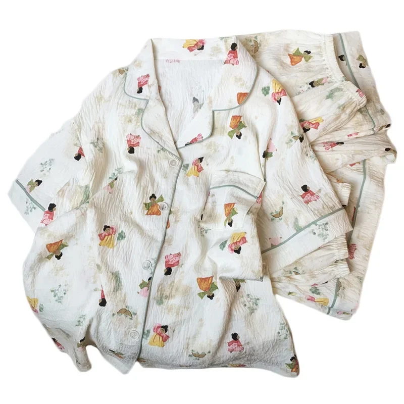 Летний маленький женский комплект Hanfu с принтом новый хлопковый из трех