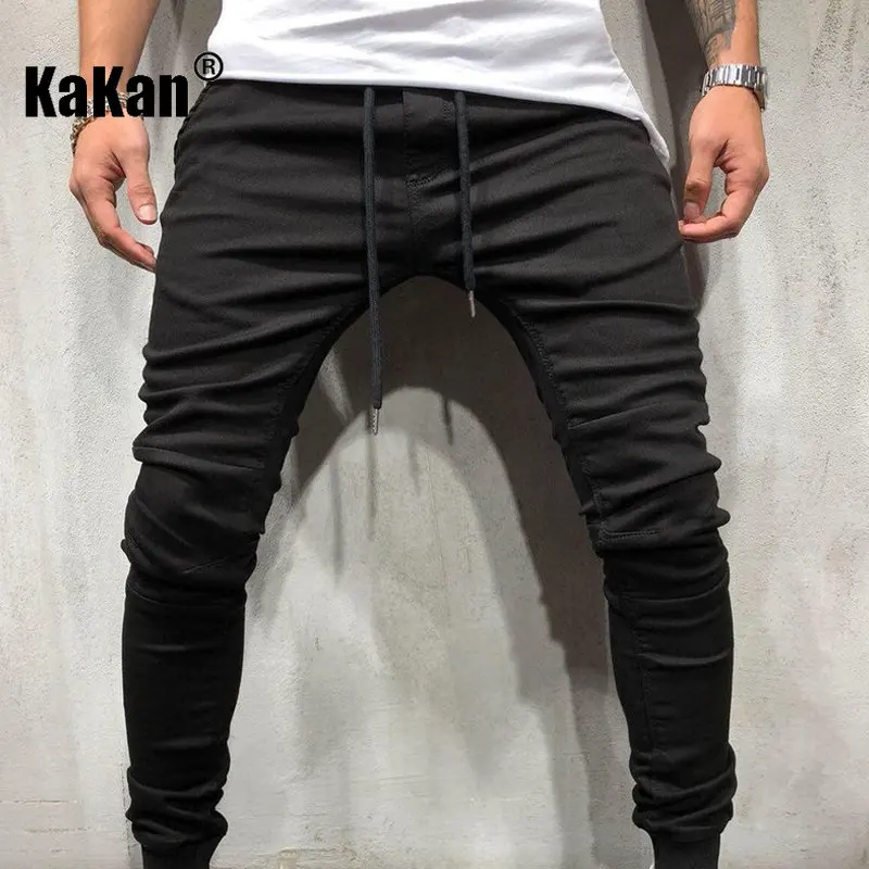 Kakan - Spring and Autumn New High End Slim Fit Small Foot Jeans for Men, Black, Blue Casual Sports Stretch Long Jeans K39-1516