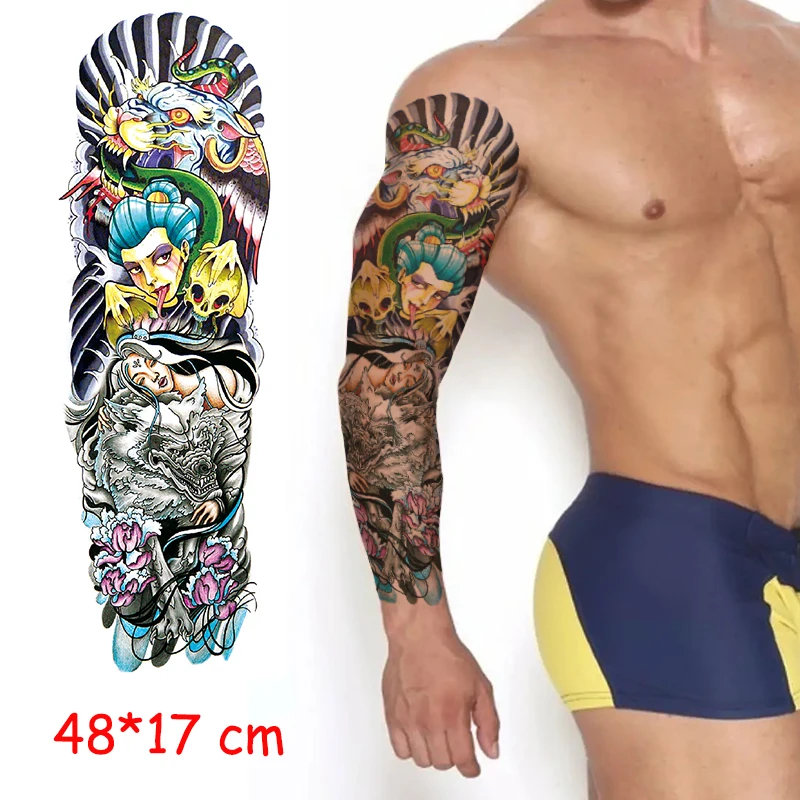 waterproof temporary tattoo sticker full arm vines around sword flower manly tatoo fake tatto flash sleeve tattoos to man woman images - 6