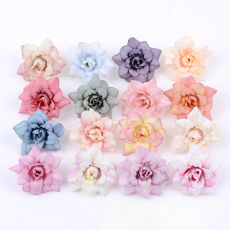 

[50PCS] DIA 4.5CM Small Rose Head with Sharp Corners Diy Handicraft Gift Box Decoration Silk Rose Shooting Props