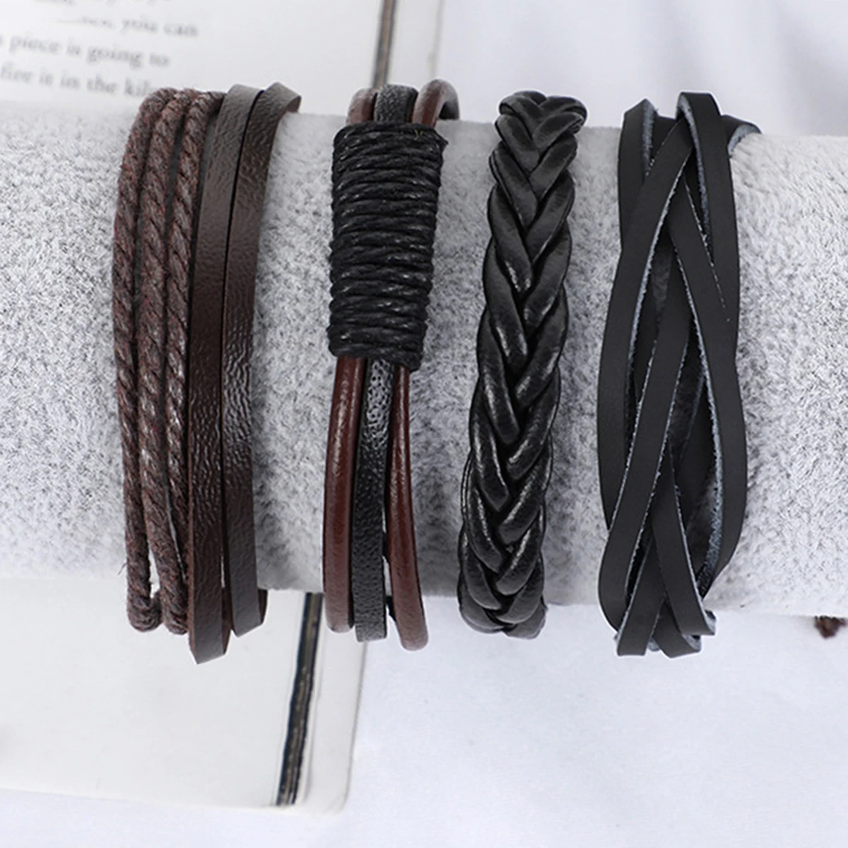 

Fashion Men's PU Leather Bracelet Adjustable Wristband Braided Cord 1 Piece Mens Fashion Handmade Leather Braided Boys Bracelet