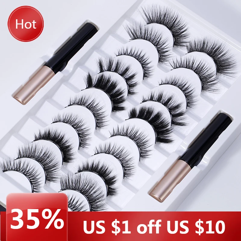 

10 Pairs Magnetic False Eyelashes Magnetic Liquid Eyeliner Set Multiple Styles Thick 5 Magnets Eyelashes Extension Wholesale