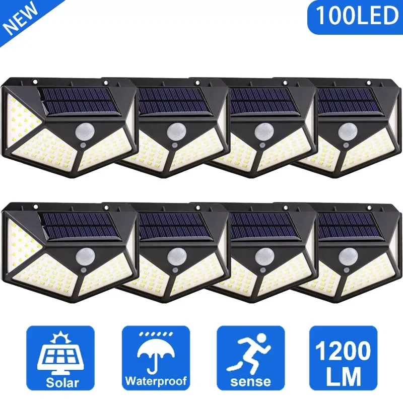 

Newest Solar Lights Outdoor 100LED Wall Lamp 3 Modes Lighting Motion Sensor Security Wireless Waterproof Lights for Garden Decor