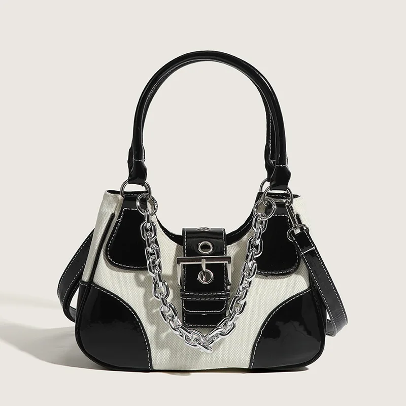 

XZAN Luxury Designer Handbags 2023 Women PU Leather and Canvas Splicing Shoulder Bags Free Shipping Girls Chain Crossbody Bags