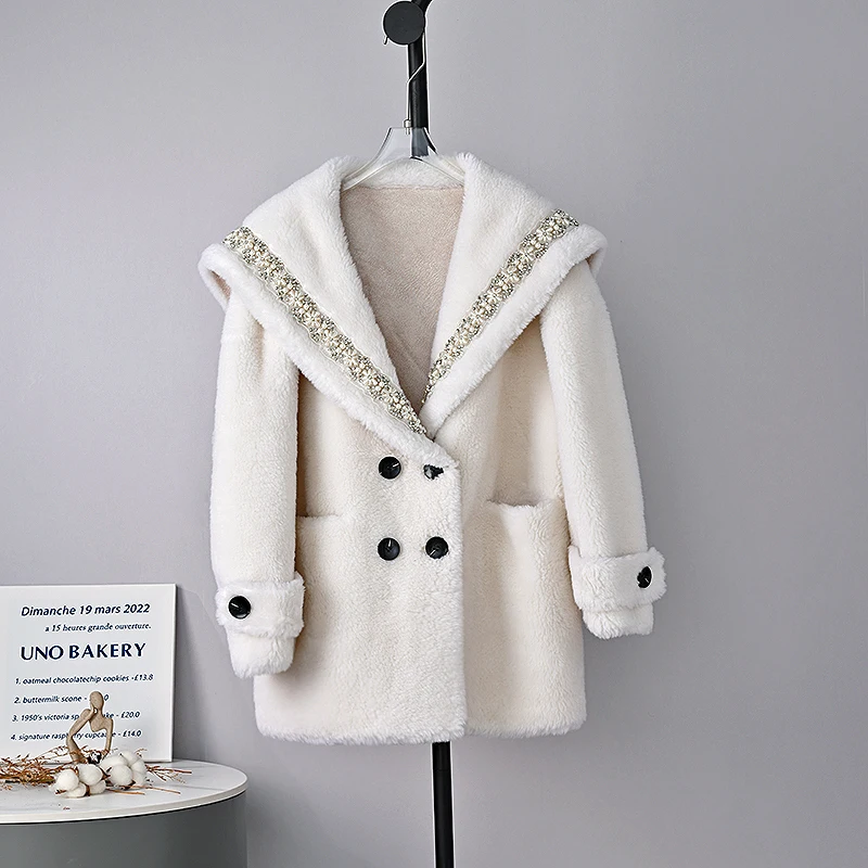Luxury Fashion Genuine Lamb Fur Jackets Overcoats Women 2022 Winter Warm Outerwear Brand New Natural Lamb Fur Coats Female C64