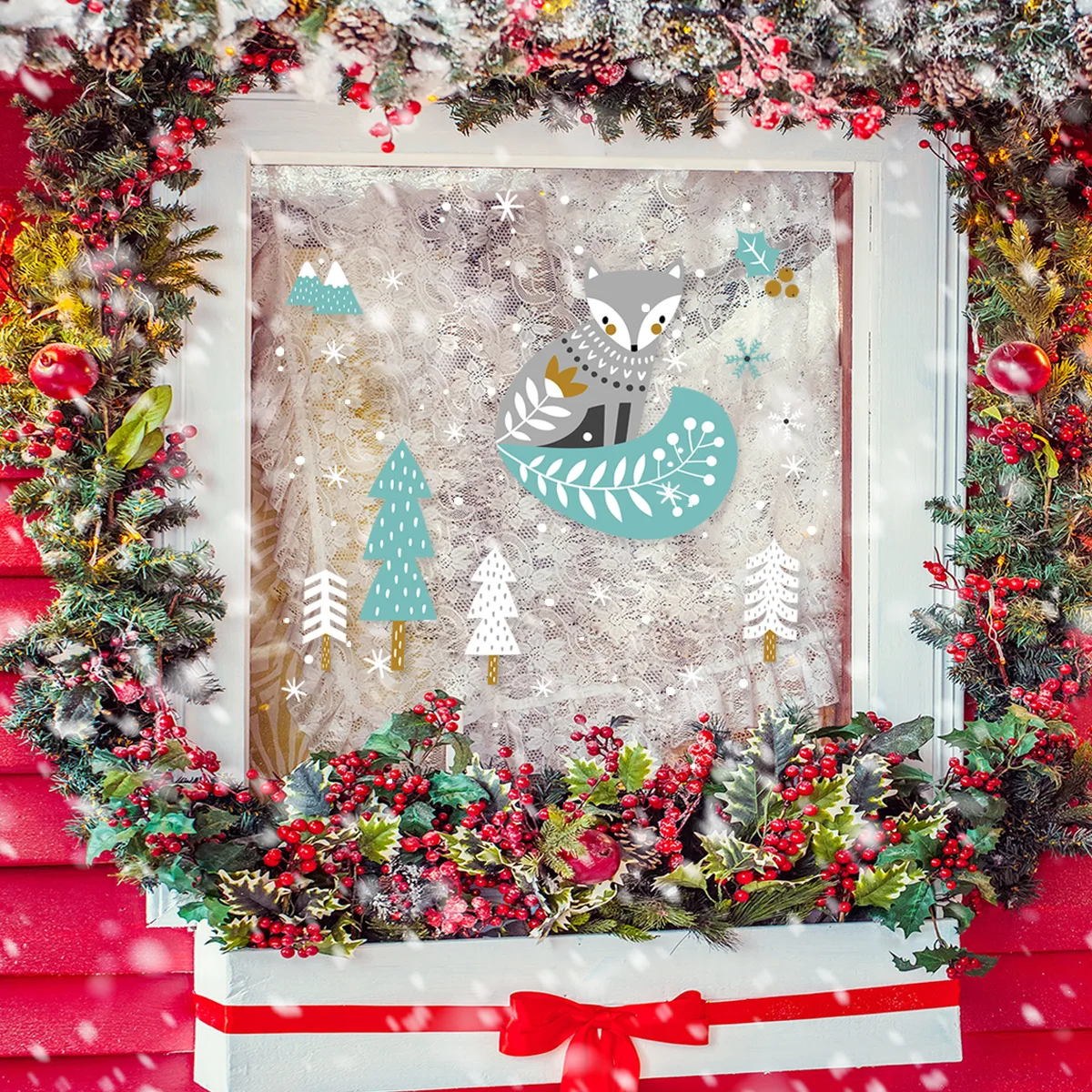 Новый рождественский Лисий лес Снежинка Электростатическая стеклянная паста