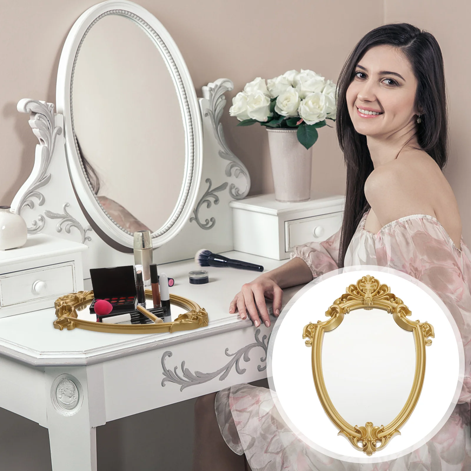 

Ornament Storage Box Bathroom Dresser Mirror Tray Kitchen Storage Tray Jewelry Plate Decorative Mirror Tray