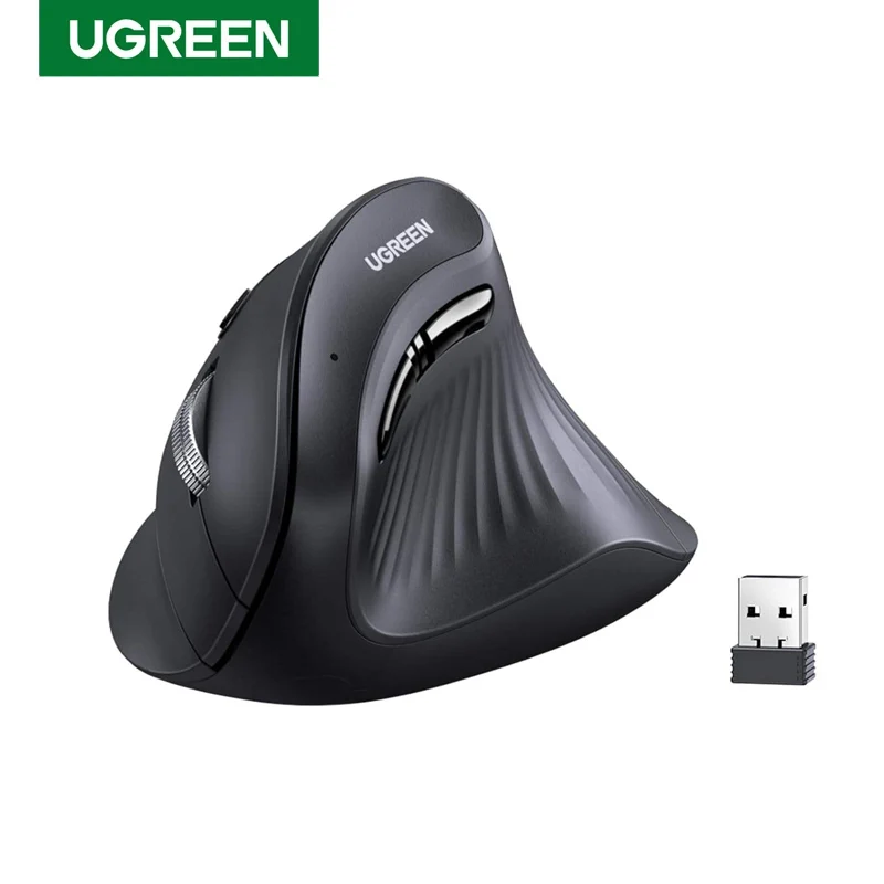 Фото Беспроводная вертикальная Bluetooth-мышь UGREEN MU008, эргономичная, 5 кнопок, 1000/1600/2000/4000 DPI, 2.4G, для ноутбуков и ПК №2