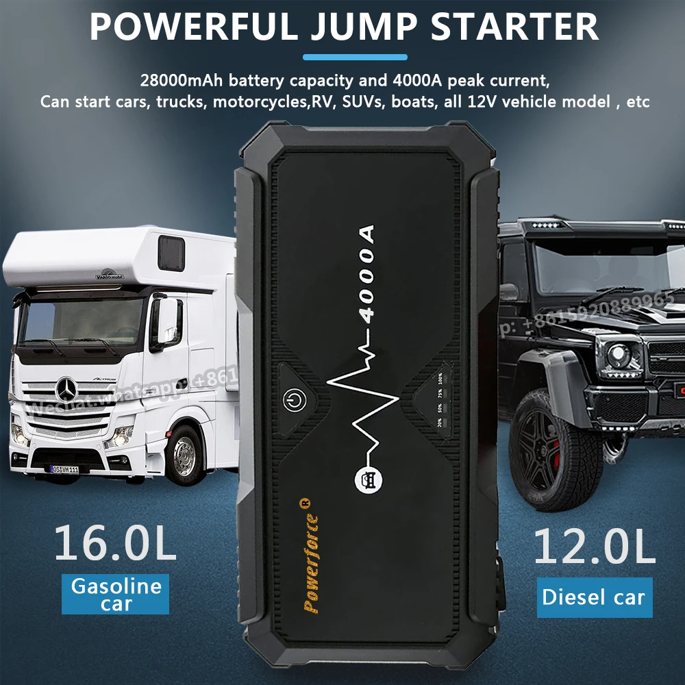 

POWERFORCE 4000A/3000A/2000A/1000A Start Power Bank Jump Starter Car Booster External Battery 12V Starting Device for Petrol