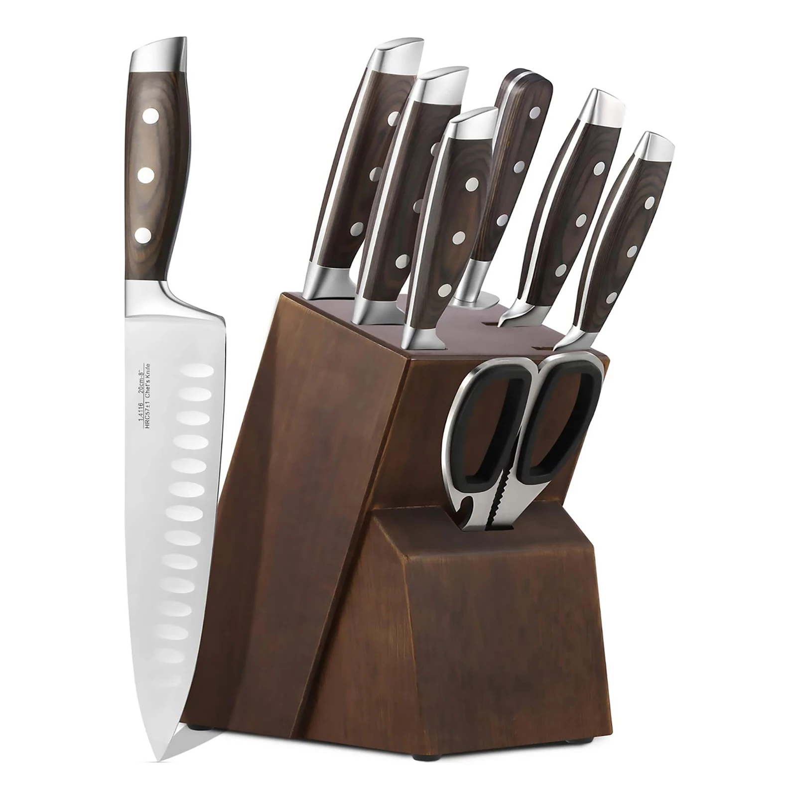 

Homgeek 7/8PCS Kitchen Knife Sets Chef Slicing Utility Paring Knife German Stainless Steel Blade Pakka Wood Handle Sharp Cutter