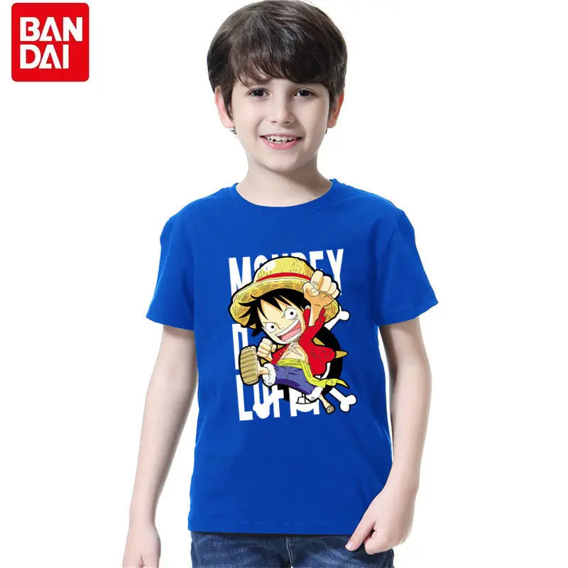 

Bandai Anime Summer Boy One Piece Short Sleeve Girls Cotton T-Shirt Cartoon Printing Trend Loose Durable Children's Tops