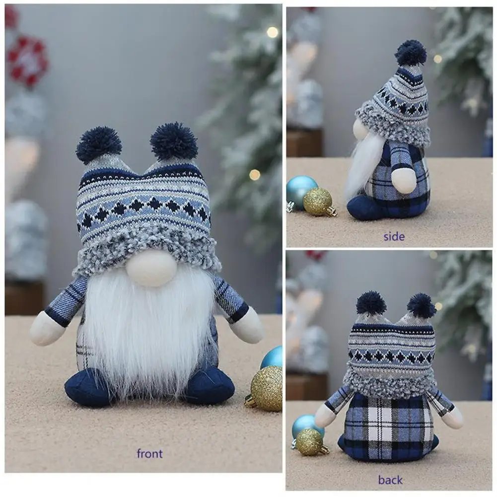 

Festive Gnome Decor Handmade Knitted Christmas Gnome Doll Pompom Beard Cute Faceless Sitting Ornament Party Gift Christmas Gnome