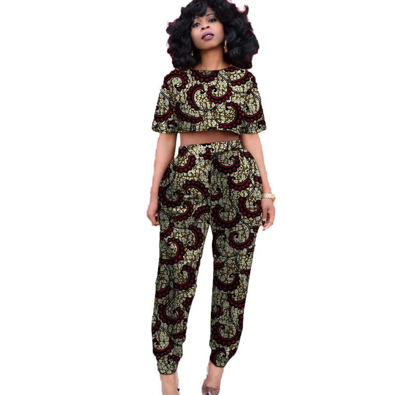 

Africa Style Colorful Print Women Ankara Shirt Match Pant Sets Wedding Occasion Outfits Custom Made Ghana Clothing