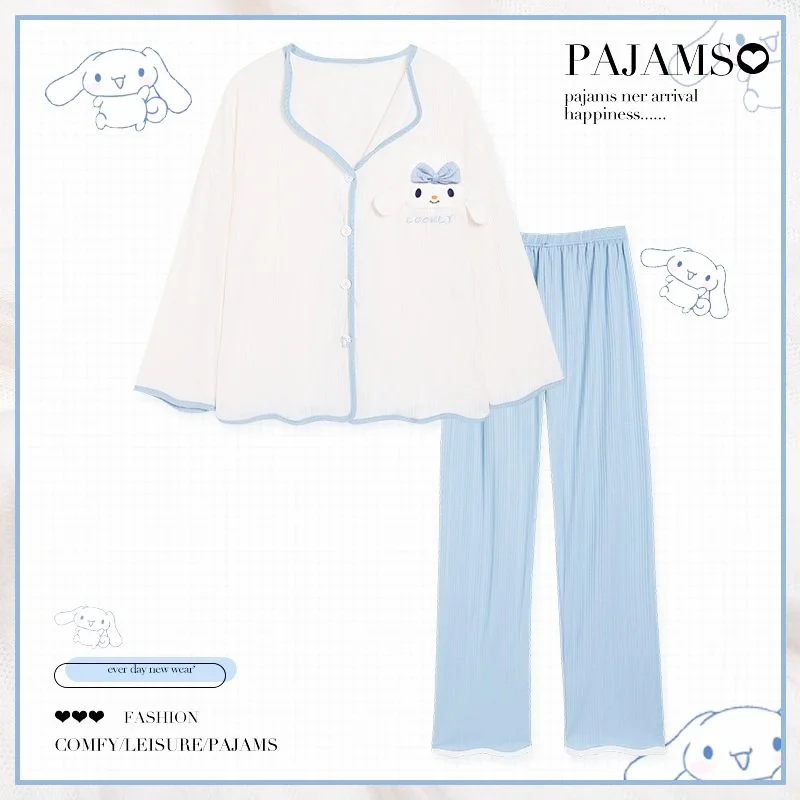 Cute Pajamas Set Full Sleeve T-shirt Long Pants 2Piece/Set Sweet Print Pink Pyjama Big Size Mom Homewear Cozy Plus Sleepwear