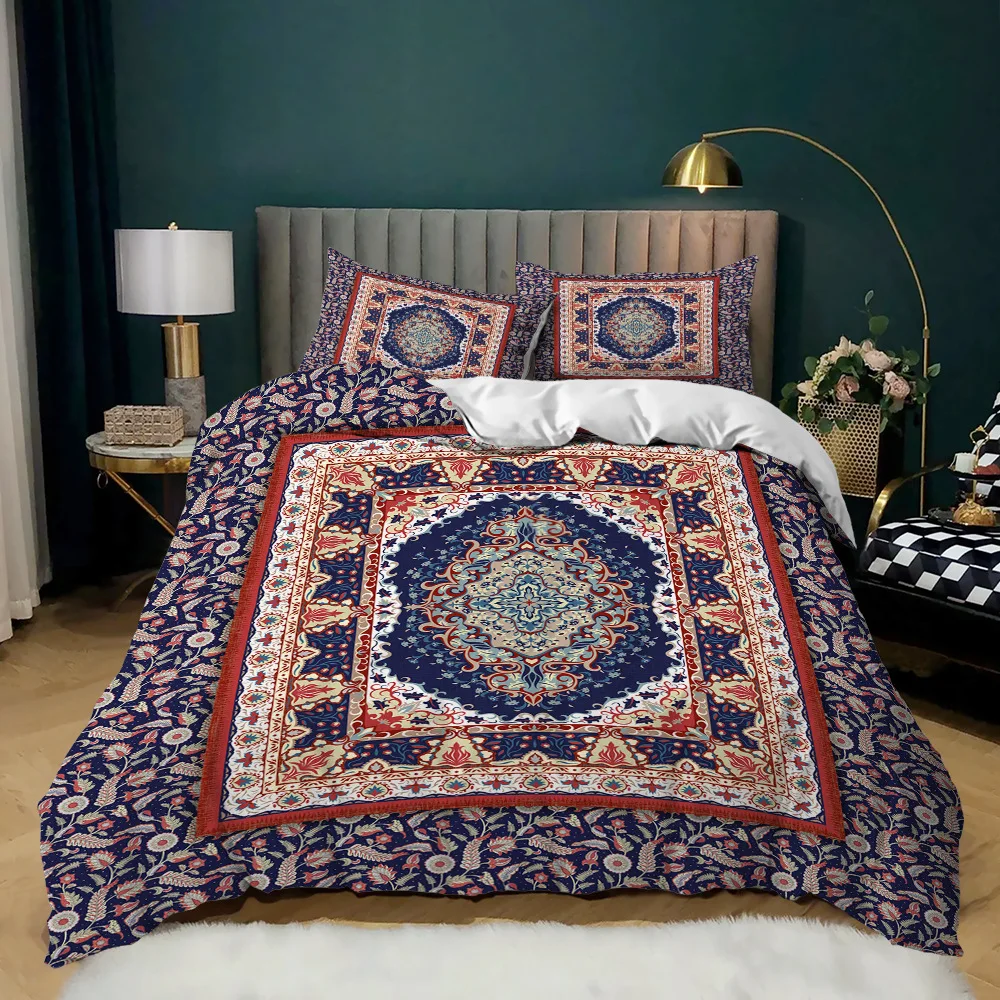 

Mandala Duvet Cover Set Navy Blue Bohemian Chic Medallion Printed Soft Microfiber Bedding Set Double Queen King Size Quilt Cover