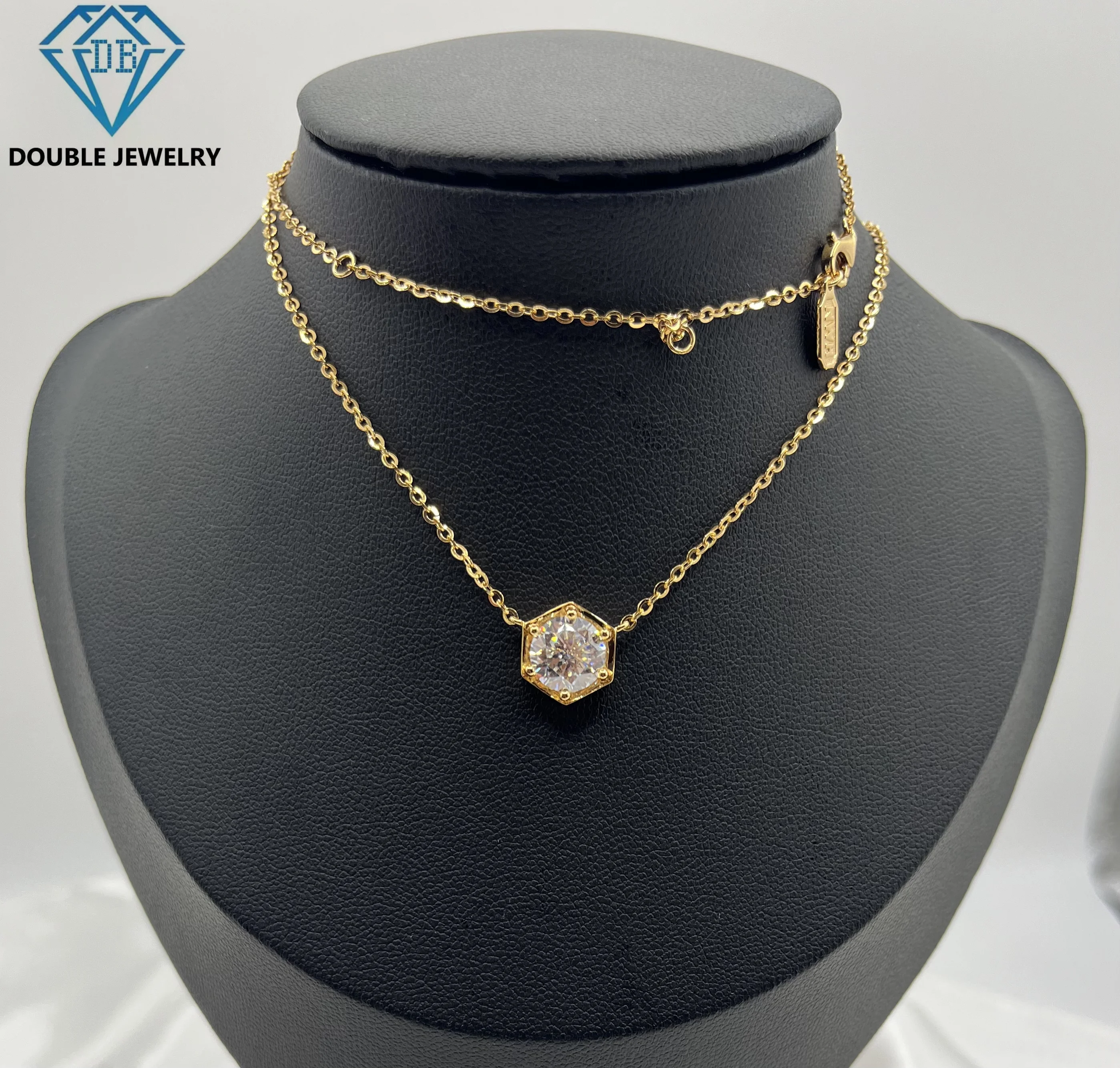 Женское двойное ожерелье из серебра 925 пробы с муассанитом цвета розового