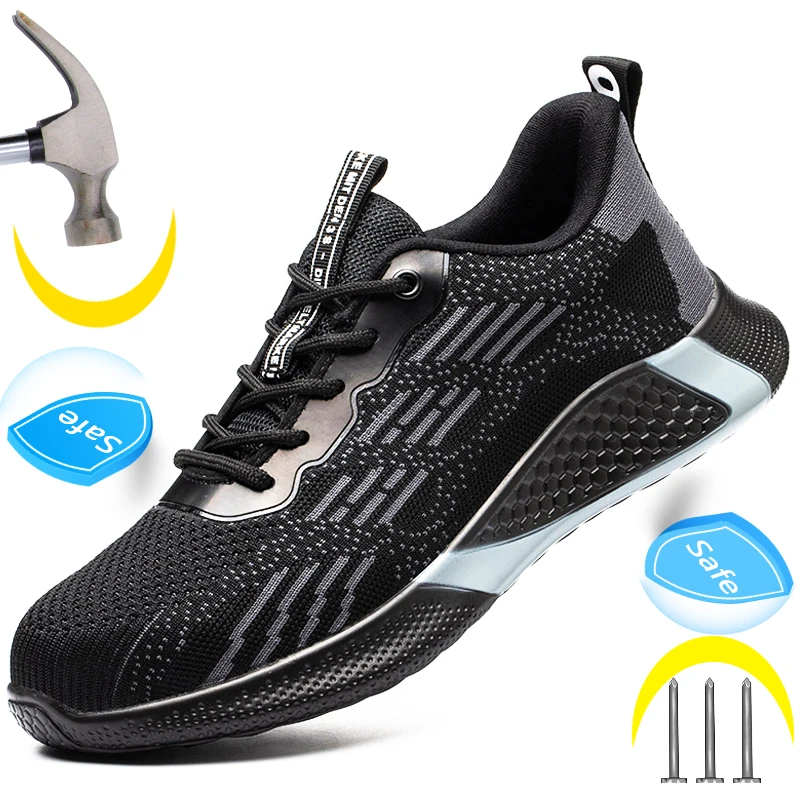 

Men Safety Shoes Anti-puncture Work Sneakers Men Boots Indestructible Work Shoes Anti-smash Steel Toe Shoes Security Footwear