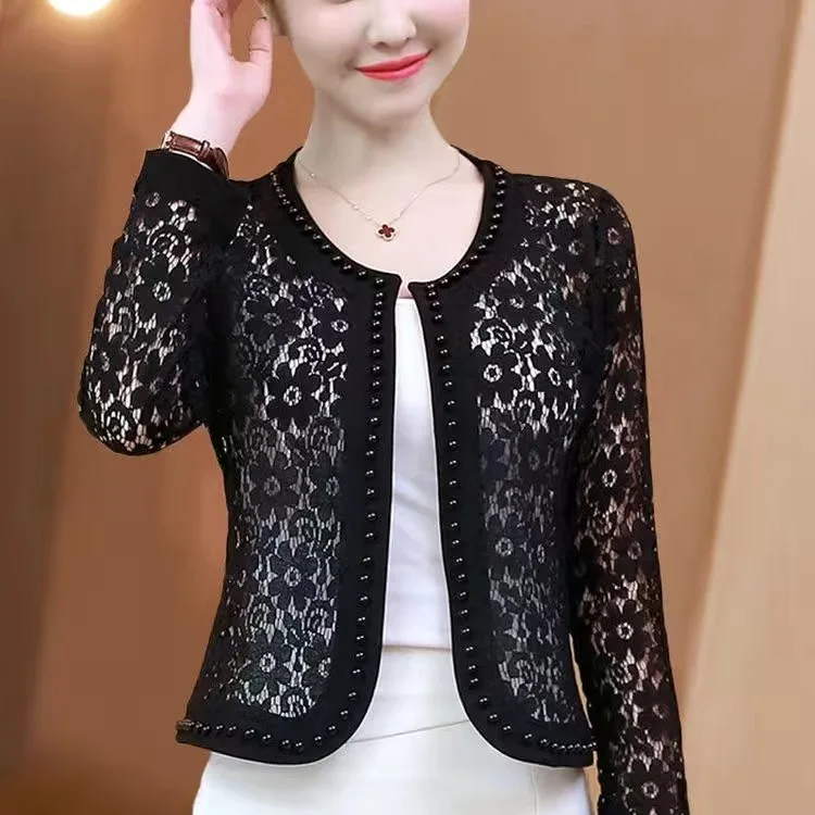 

Women Jacket Long Sleeve Black Hollow Lace Jacket Women Fashion Women's Jackets 2023 Women Coats And Jackets Women Clothing