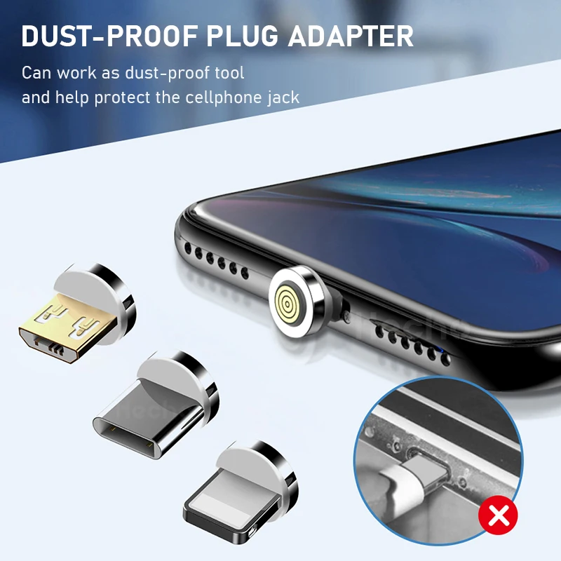 3A Round Magnetic Cable Plug Type C Micro USB C Plugs For iPhone Xiaomi Type C Converter Charging Cable Adapter