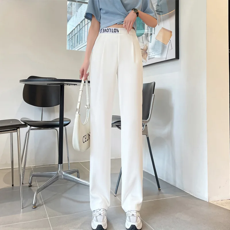 Summer New Loose Straight Casual Mopping Pants Small Suit Pants Elastic High Waist Drooping Wide-Leg Pants for Women