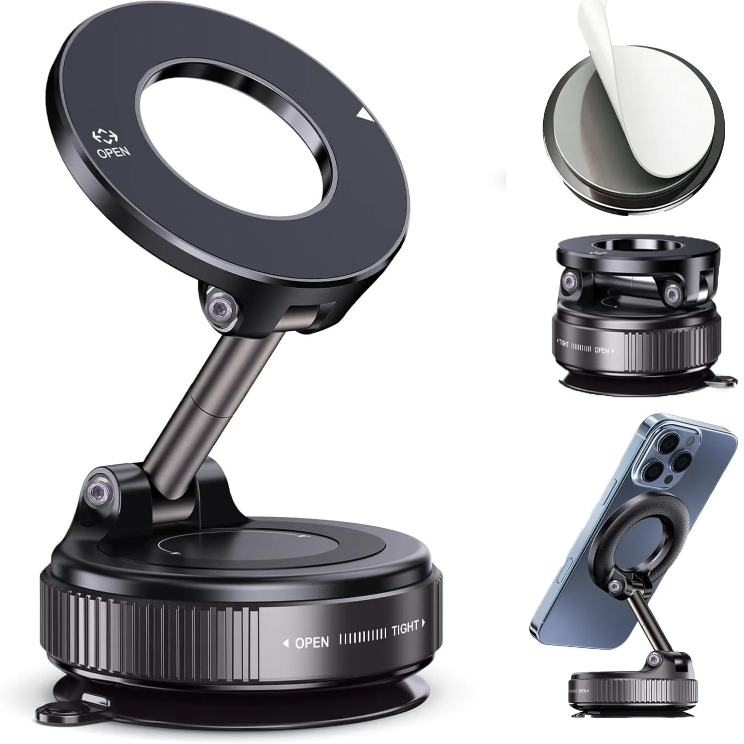 Magnetic Suction Cup Phone Mount for Magsafe 360° Adjustable Magnetic Car Phone Holder Pocket Size Foldable Car Mount