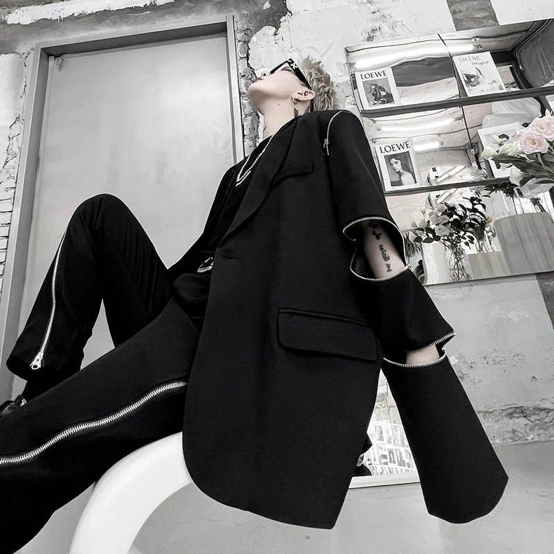 2024 Autumn New Suit Men's High Sense Ins Internet Celebri Pu Shuai Zip-up Decorative Fashion Brand Clothing s